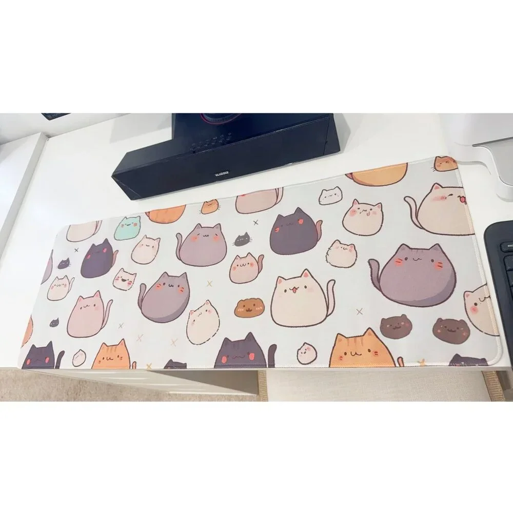 Cute Cartoon Cat Extended Mouse Pad Anti-slip Desk Mat for Gaming and Home Offic